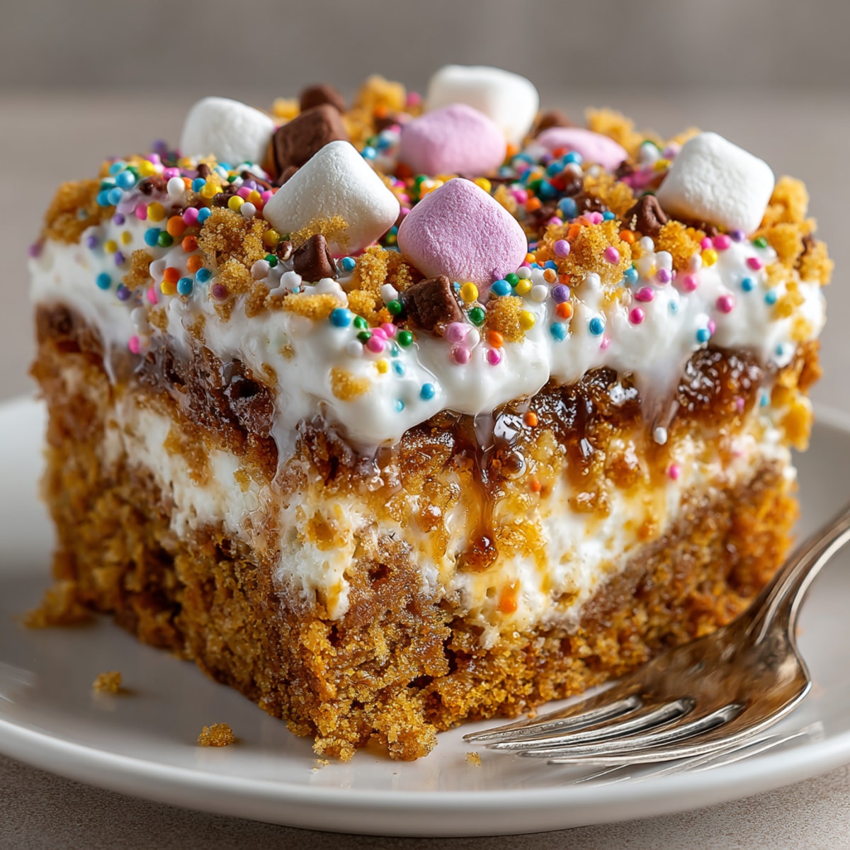 Golden, crumbly Silly Cake Gingerbread House Crumble Bars, festive and delicious dessert bars.