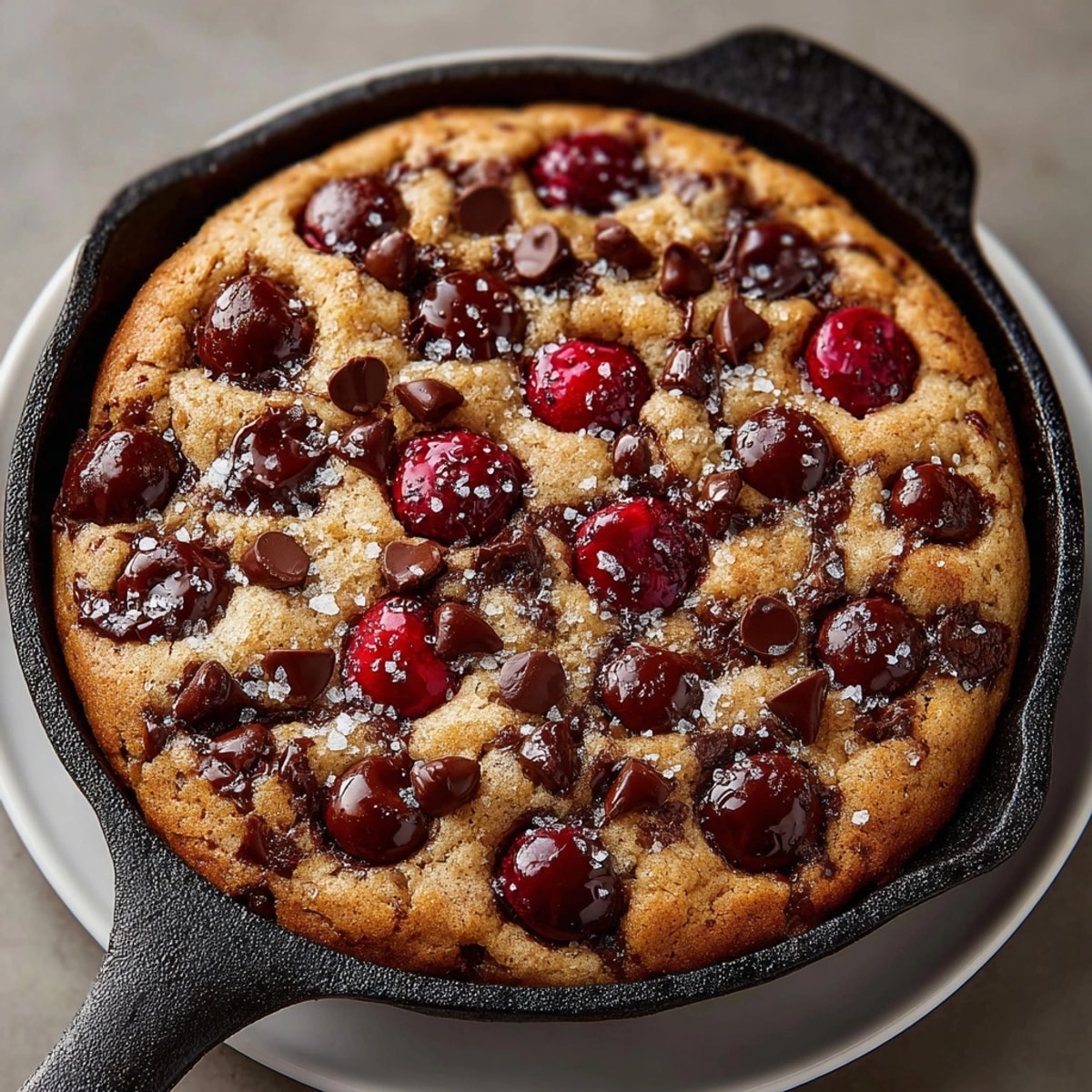 Sweet and salty, the Cherry-Coded Chocolate Chip Cookie Skillet offers a perfect dessert experience everyone loves.
