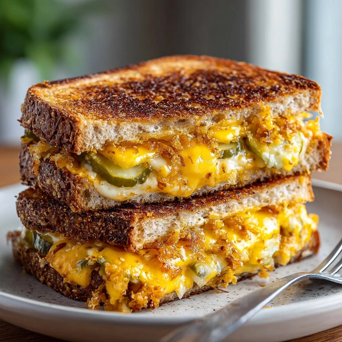 Imagine the crispy sourdough of the 15-Minute Pickle Juice Grilled Cheese, filled with tangy pickles and cheese.