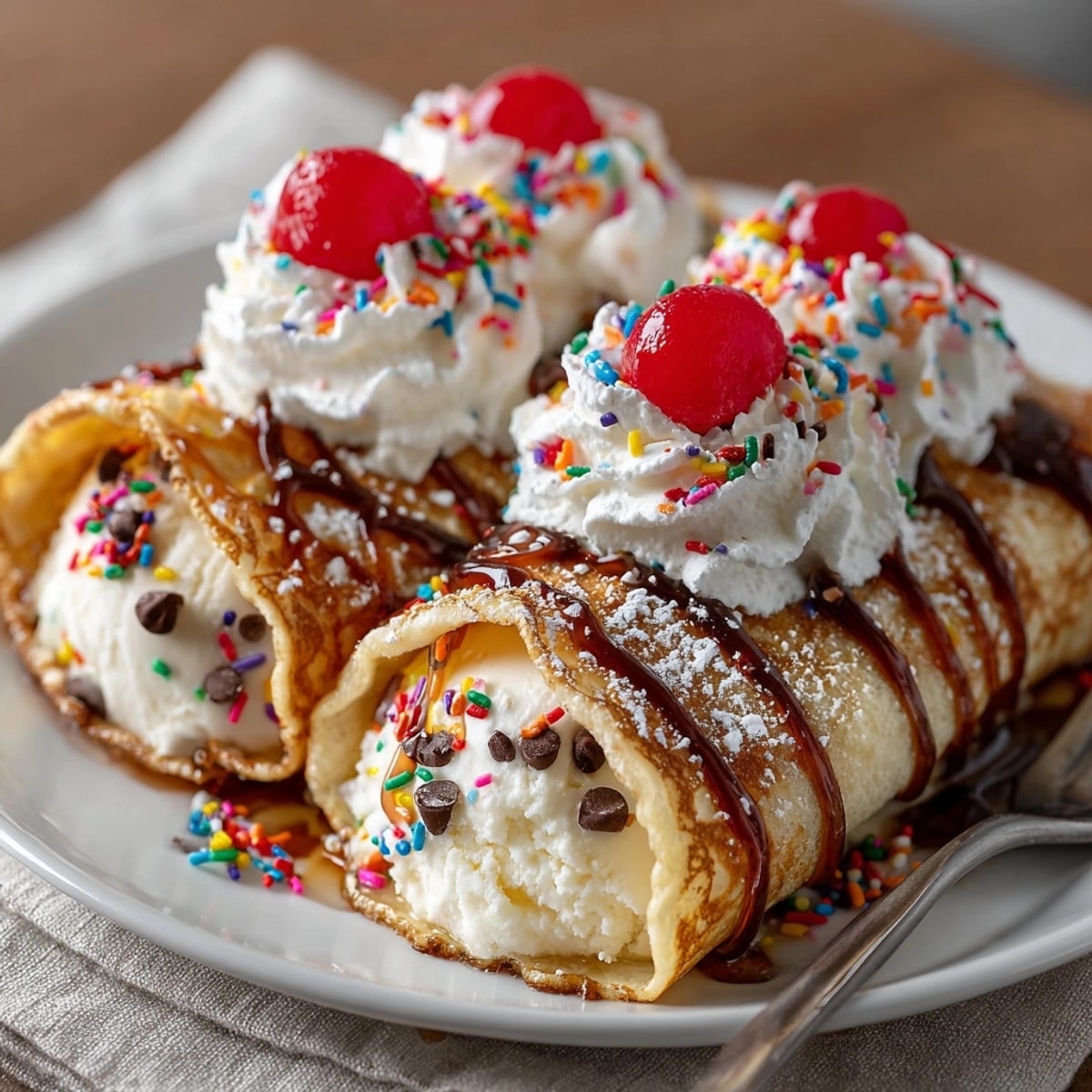 Rebel Soda Float Pancake Wraps: decadent dessert with ice cream, soda syrup, and playful toppings.