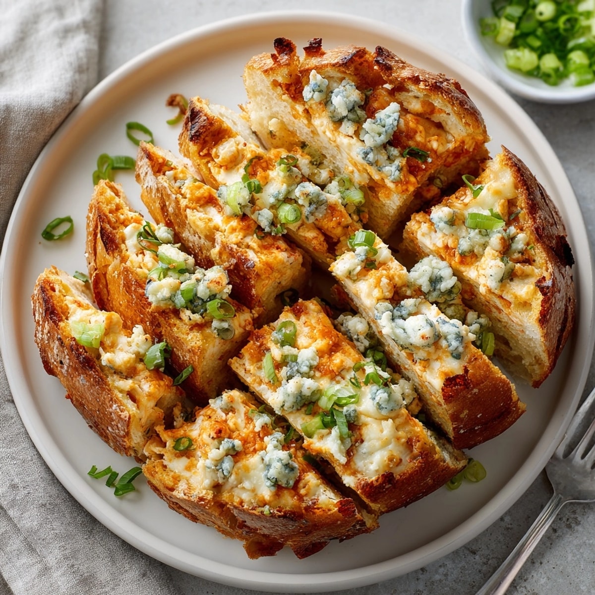 Warm, savory Buffalo Chicken Dip Stuffed Bread, a delightful mix of buffalo chicken flavor baked inside fresh bread.