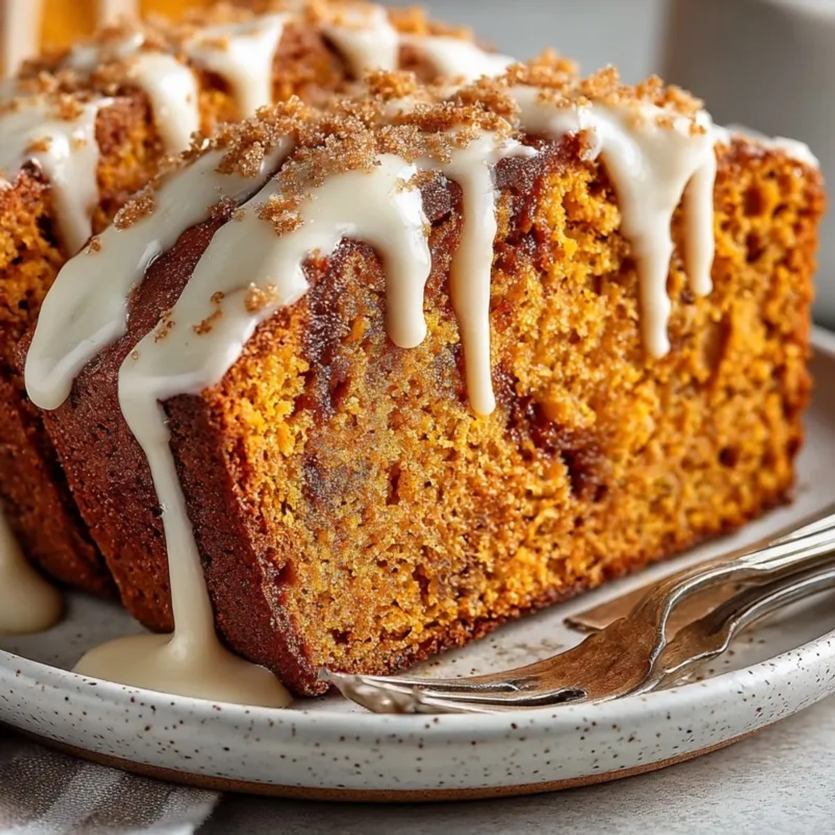 Picture a beautifully swirled loaf of Pumpkin Spice Cinnamon Roll Bread, perfect for a cozy breakfast treat.