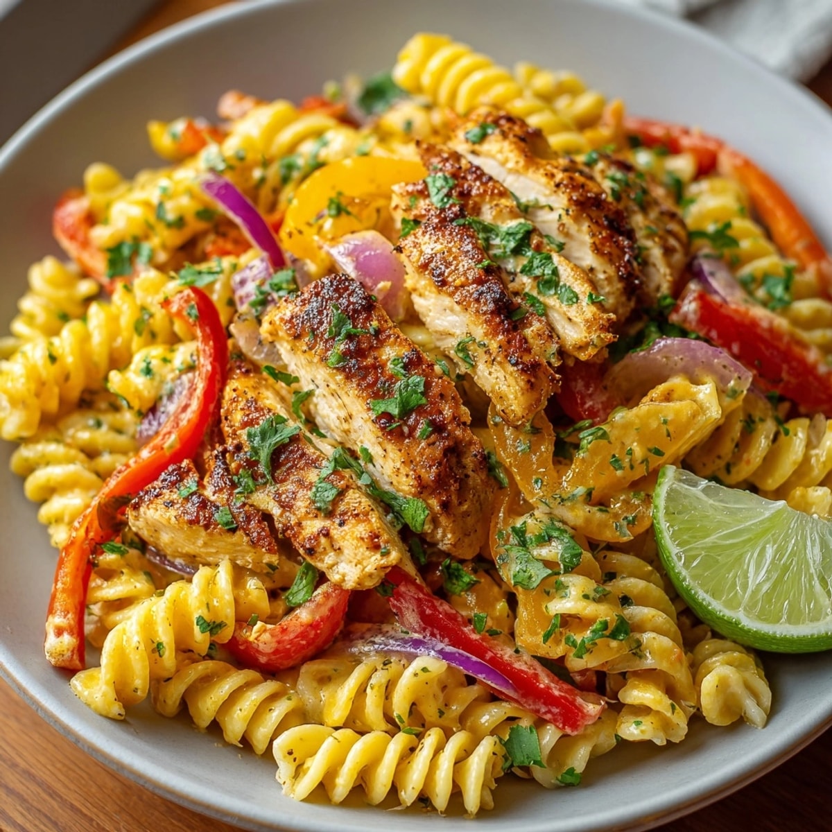 Savor the zesty flavors of Chicken Fajita Pasta, perfect for a quick weeknight meal.