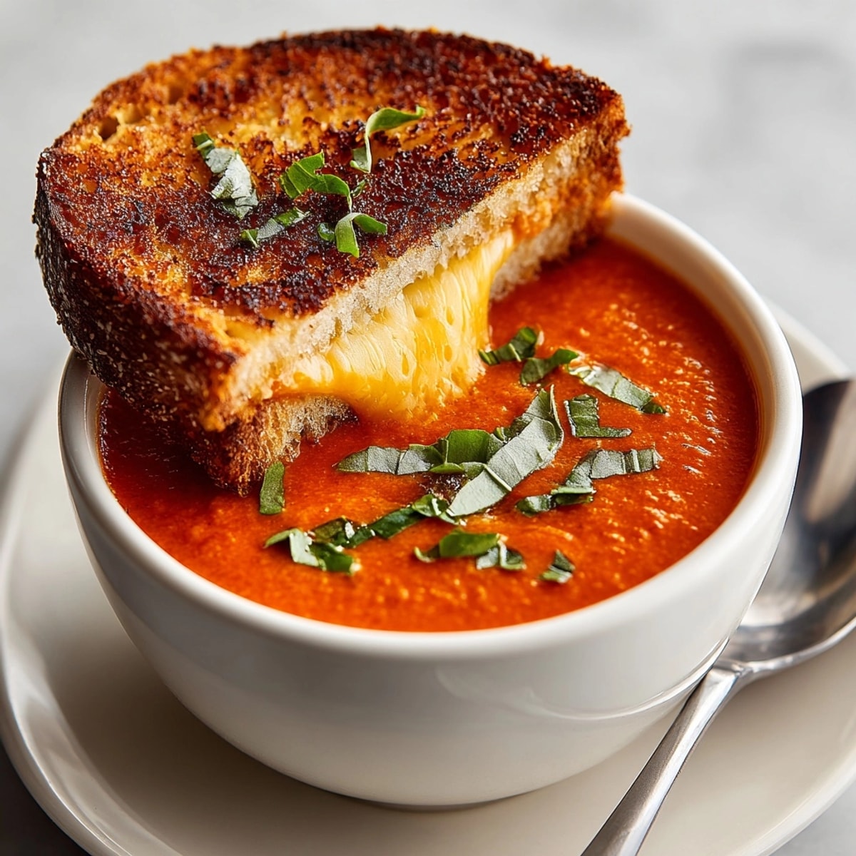 Grilled Cheese and Tomato Soup Shooters arranged on a platter, with golden cheese dippers beside creamy soup.