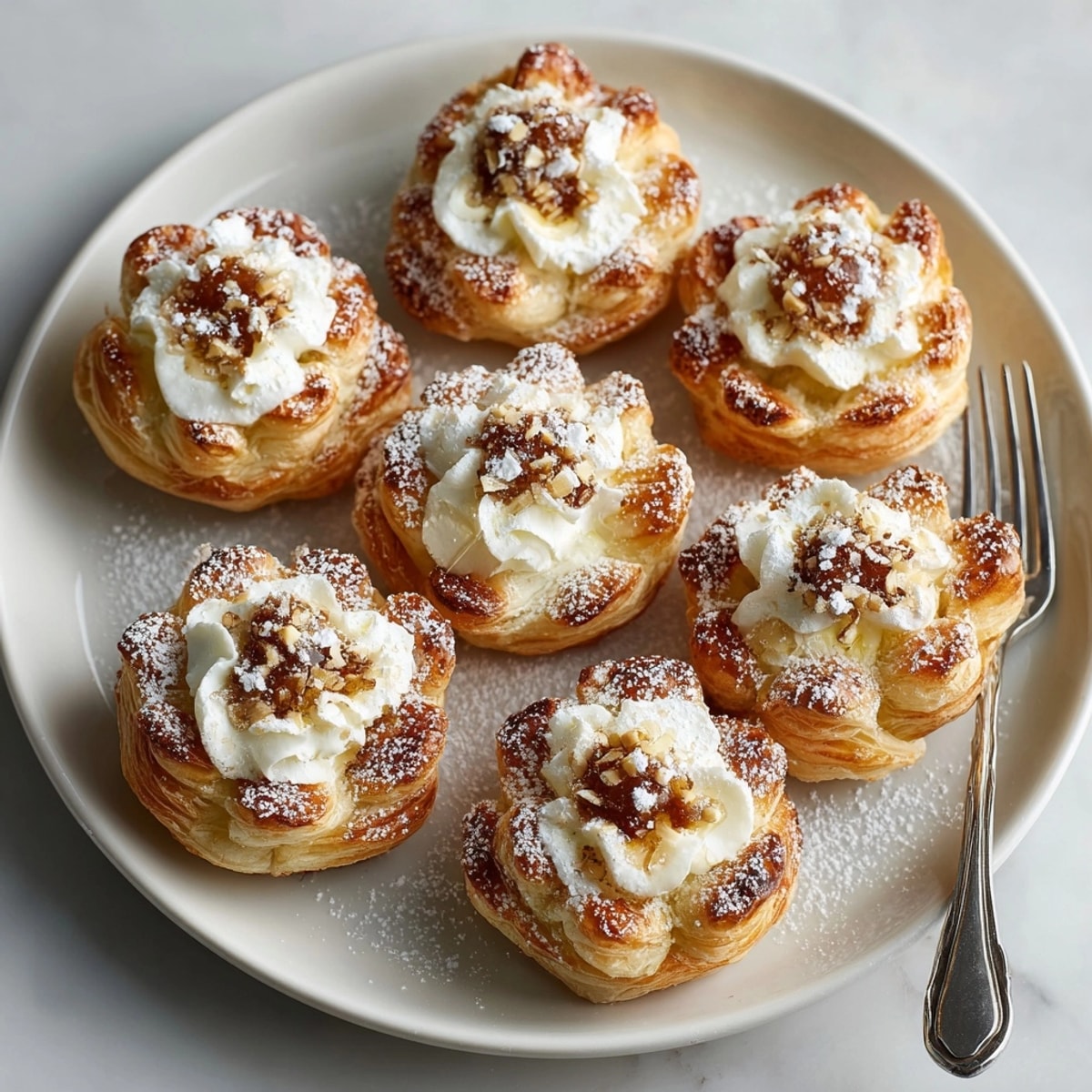 Ricotta Apple Blossom Pastries drizzled with honey, perfect for a light brunch dessert option.
