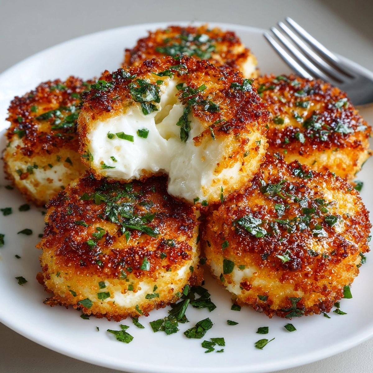 Golden rounds of fried goat cheese with crispy panko crust ready to serve as appetizers