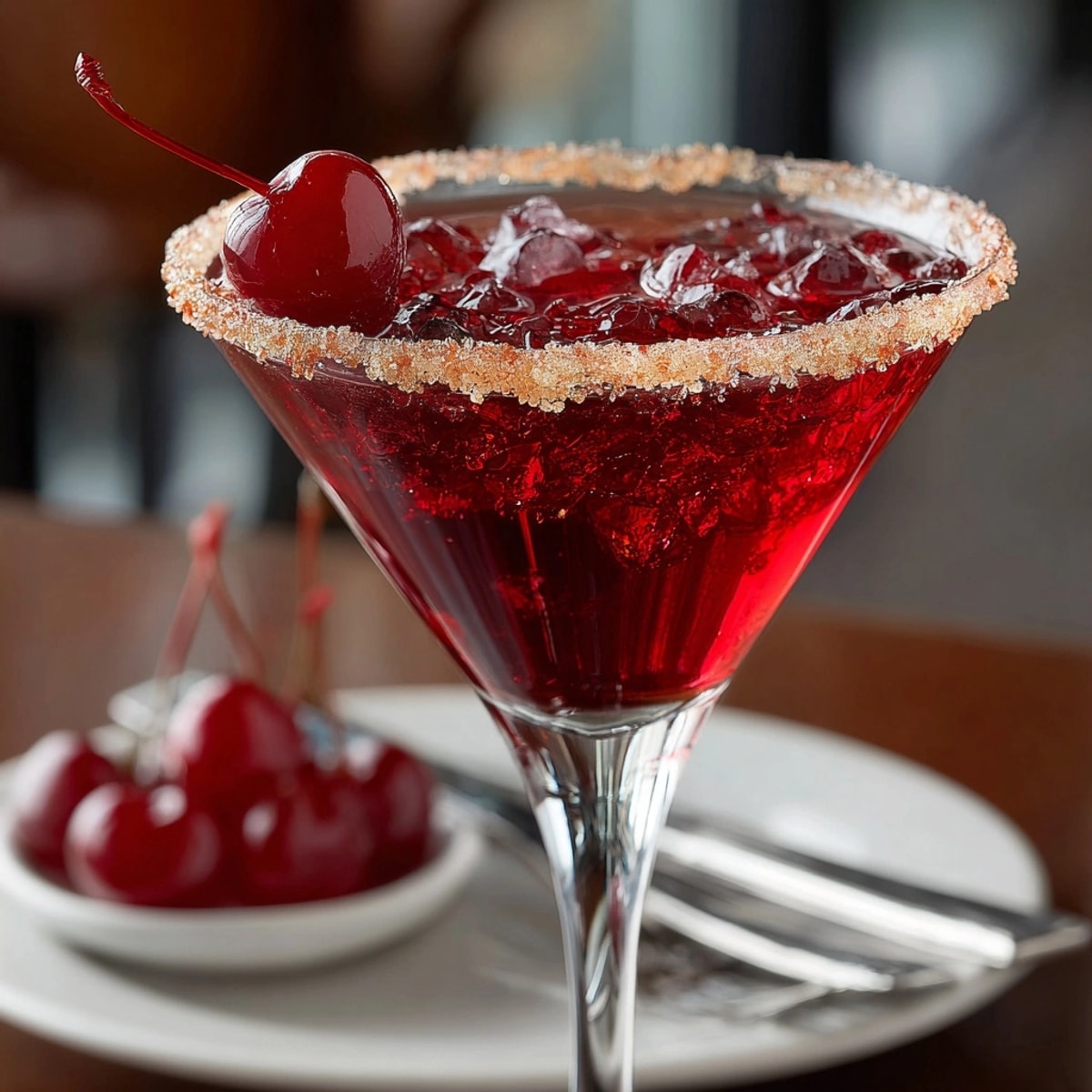 Sweet and tart Vampire Kiss Martini recipe featuring vodka with cranberry, raspberry liqueur.