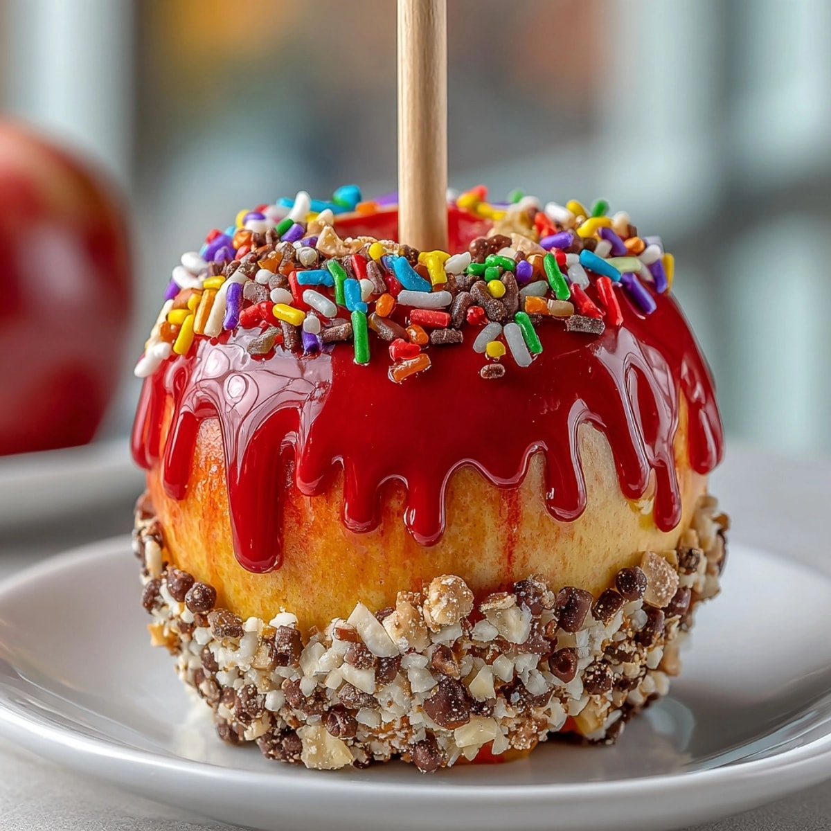 Homemade Trick-or-Treat Candy Apple Slices: Crunchy, sweet, and colorful Halloween treats.