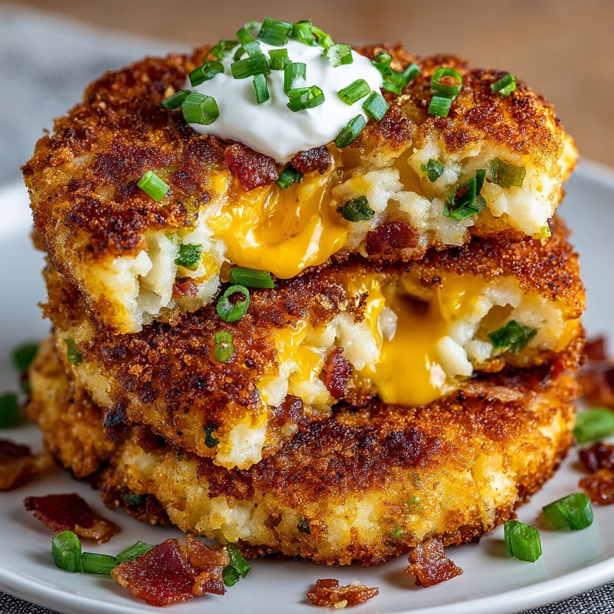 Homemade Loaded Mashed Potato Cakes sizzle in a pan, a flavorful leftover transformation.
