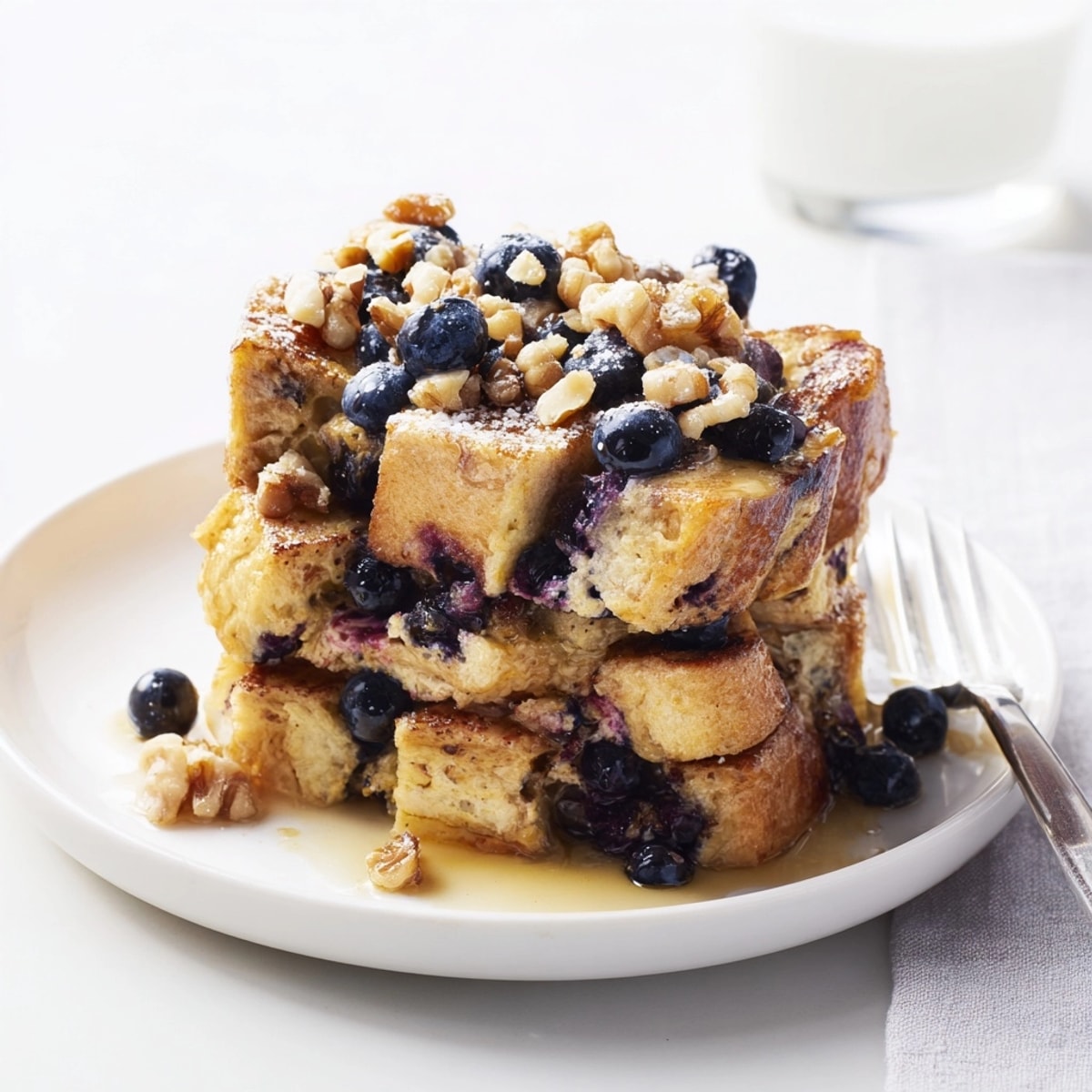 Imagine warm, custardy Protein Blueberry French Toast Bake studded with juicy berries.
