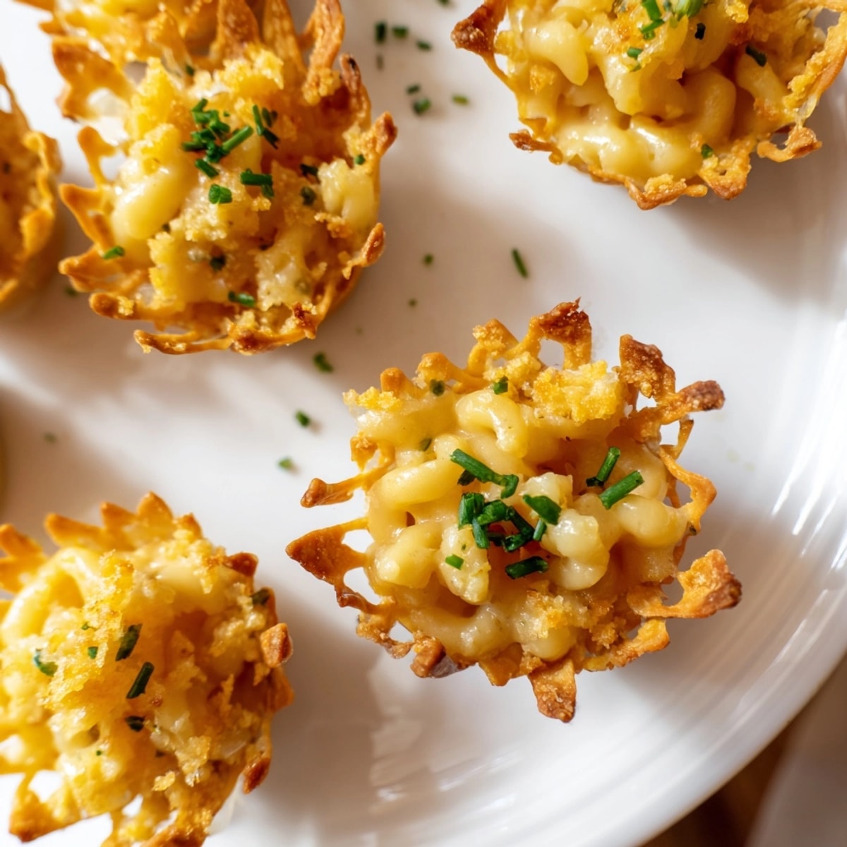 Buttery Mac and Cheese Crispy Wonton Cups filled with creamy macaroni, fresh from the oven.