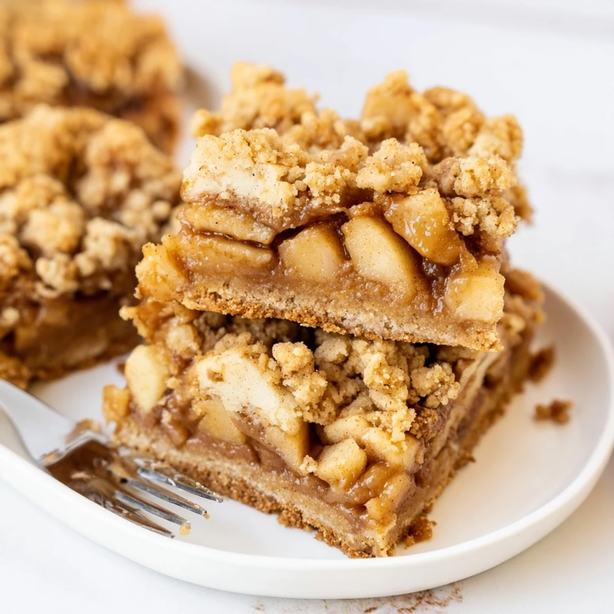 Chewy spiced caramel apple cookie bars topped with buttery crumble, perfect for fall.