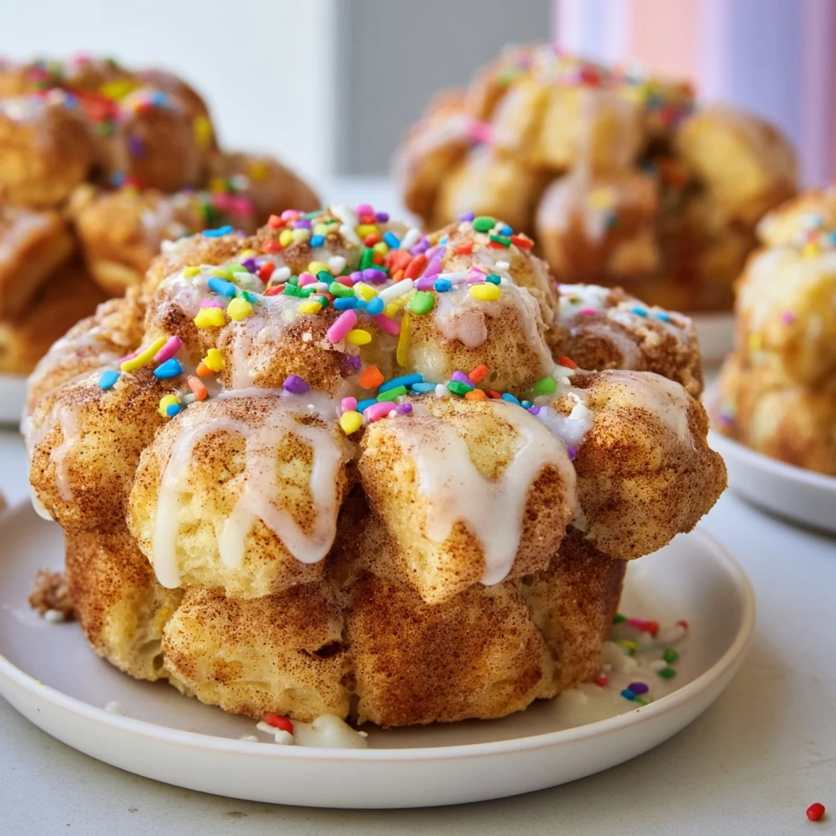 Fluffy Funfetti Biscuit Monkey Muffins baked with colorful sprinkles for festive brunches.  