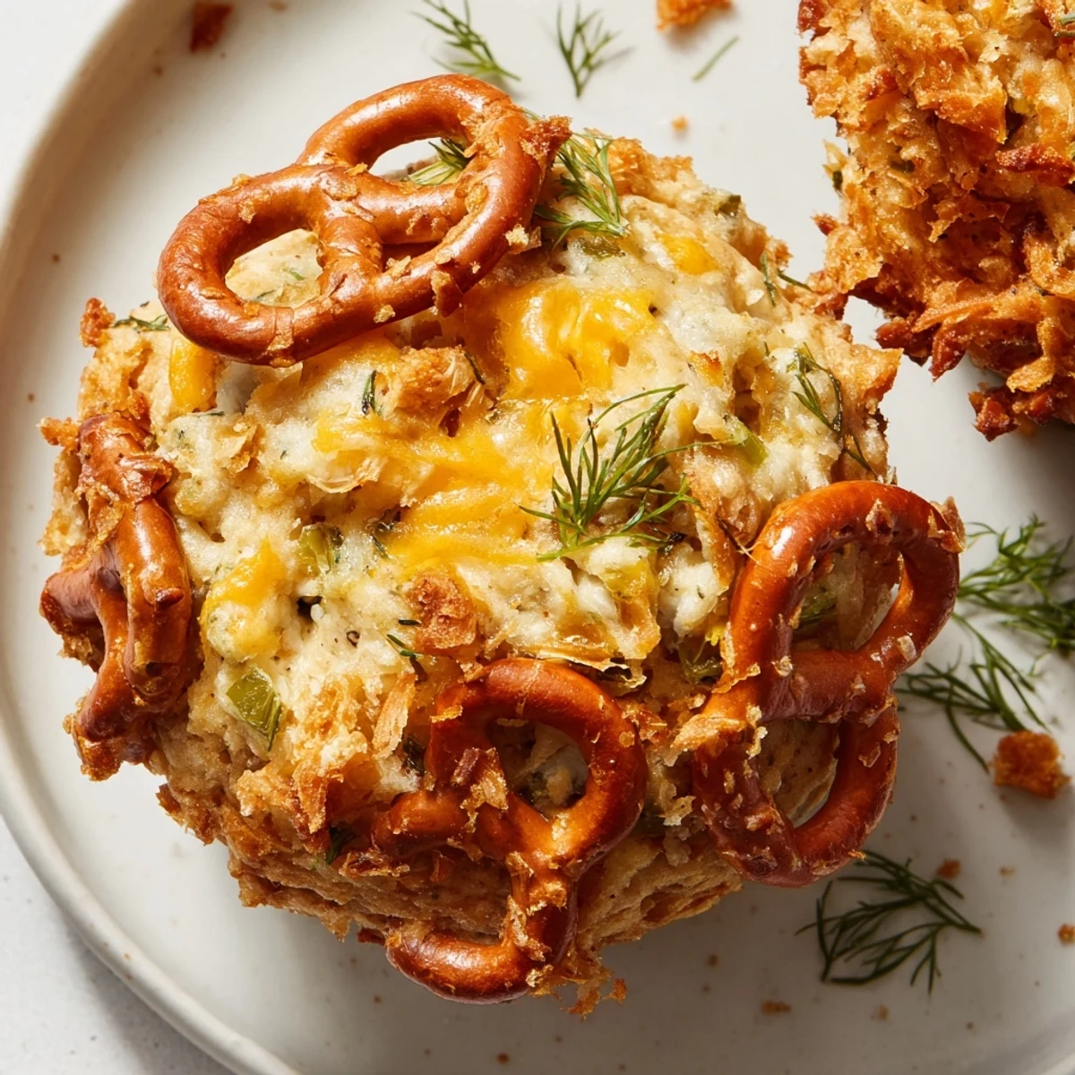 Fluffy muffins bursting with dill pickle flavor and creamy cheese, perfect for snacking.  