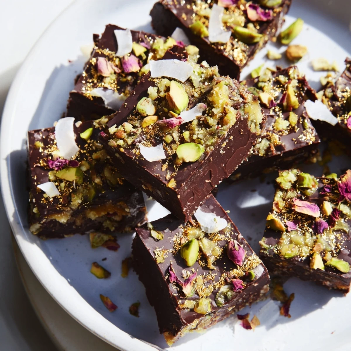 Luxurious chocolate bar inspired creations featuring spiced date caramel and crunchy layers.  