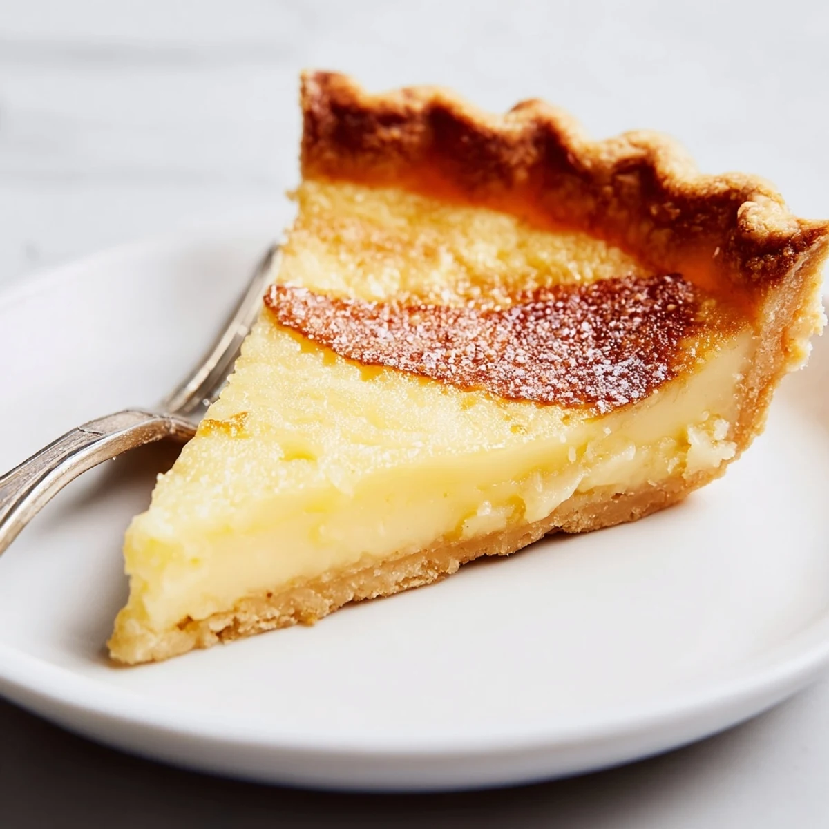 Golden-brown water pie, a nostalgic dessert topped with fresh berries.  