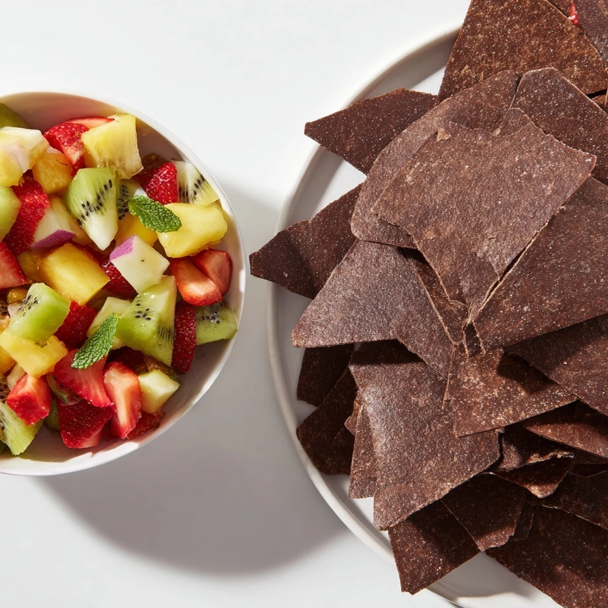 Homemade dessert chips & salsa combining sweet chocolate chips and refreshing fruit flavors.  