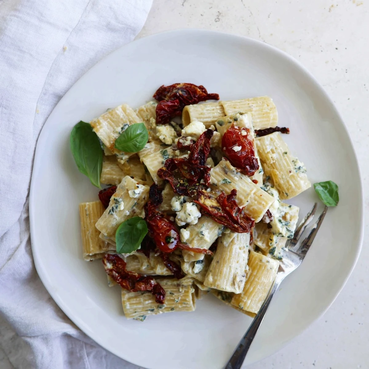 Vibrant Baked Feta Pasta 2.0 featuring golden tomatoes and herby basil, ready to enjoy.  