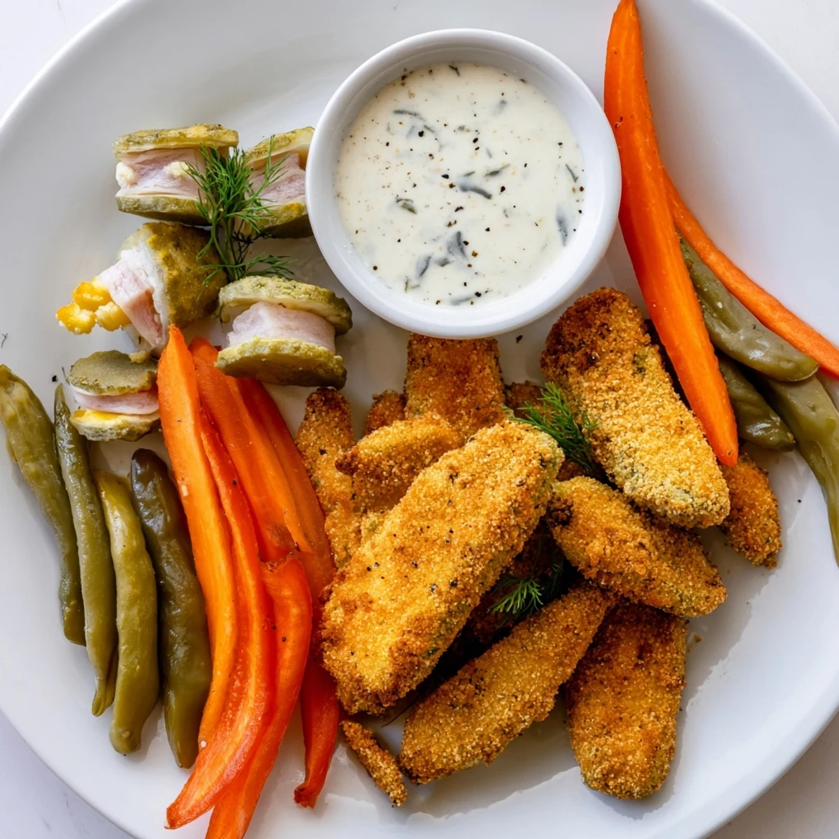 Indulge in the tangy Pickle Lovers Meal with fried pickles and savory bites.