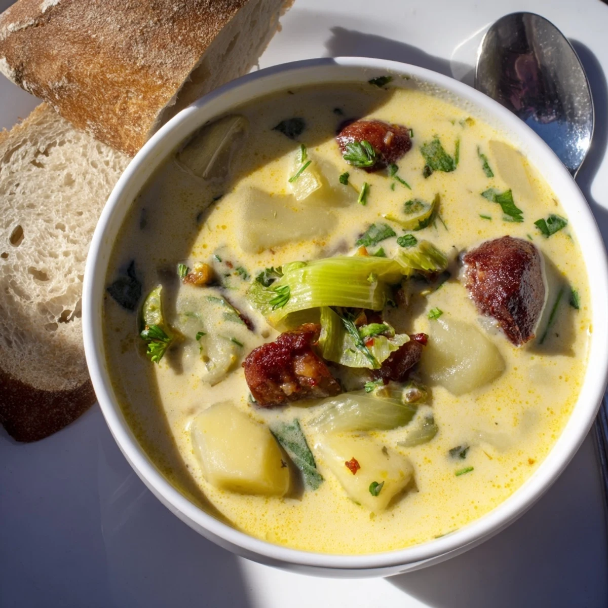 Potato Leek Chorizo Soup Bowl