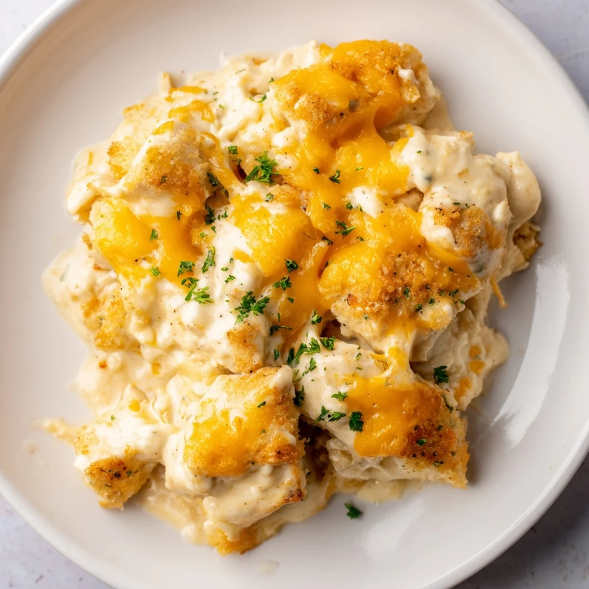 Comforting Cheddar Ranch Chicken Bake featuring succulent chicken and savory cheddar blend.
