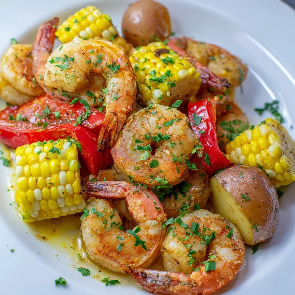 Delicious Cajun Shrimp & Sweet Corn Platter: a colorful, gluten-free meal perfect for summer.