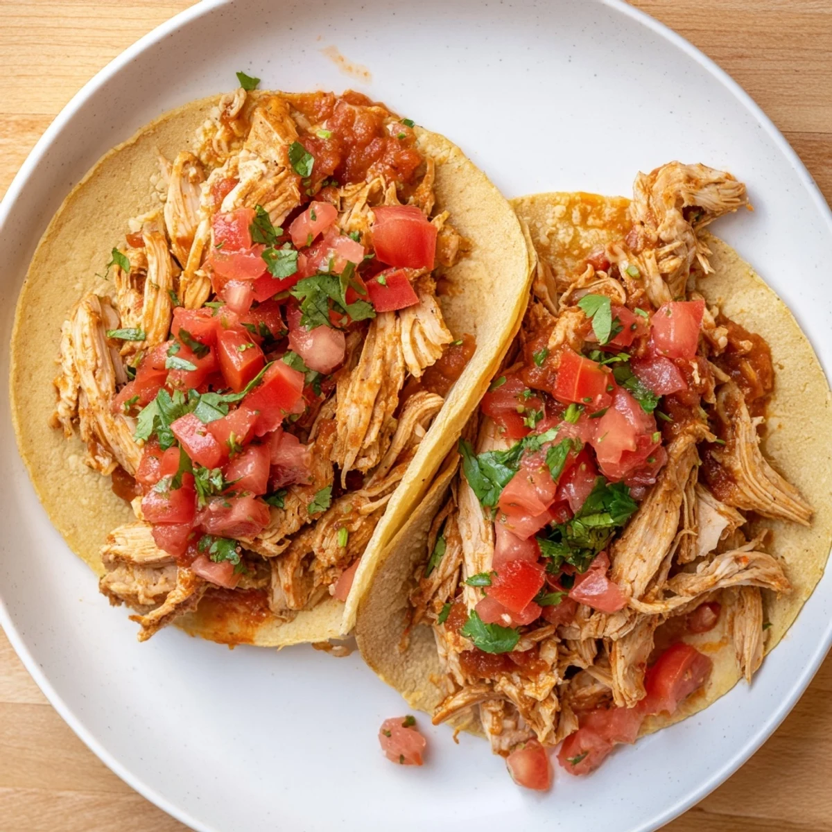 Crock-Pot Shredded Chicken Tacos spilling out of a warm tortilla, ready for tasty toppings.