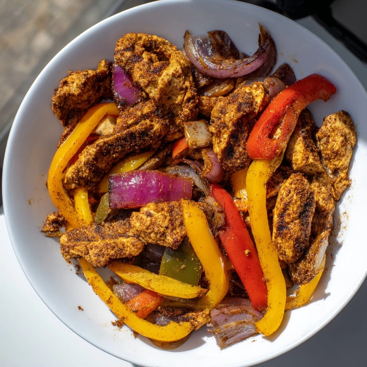 Golden Sheet-Pan Chicken Fajitas, colorful bell peppers glistening alongside juicy chicken strips, ready to enjoy.