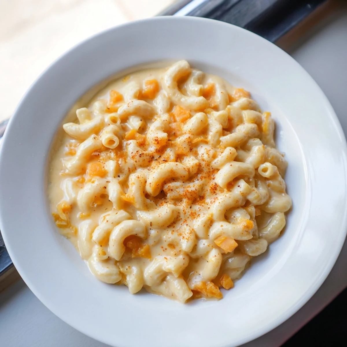 Golden, bubbly one-pot butternut squash mac & cheese, perfect for a cozy, comforting weeknight meal.