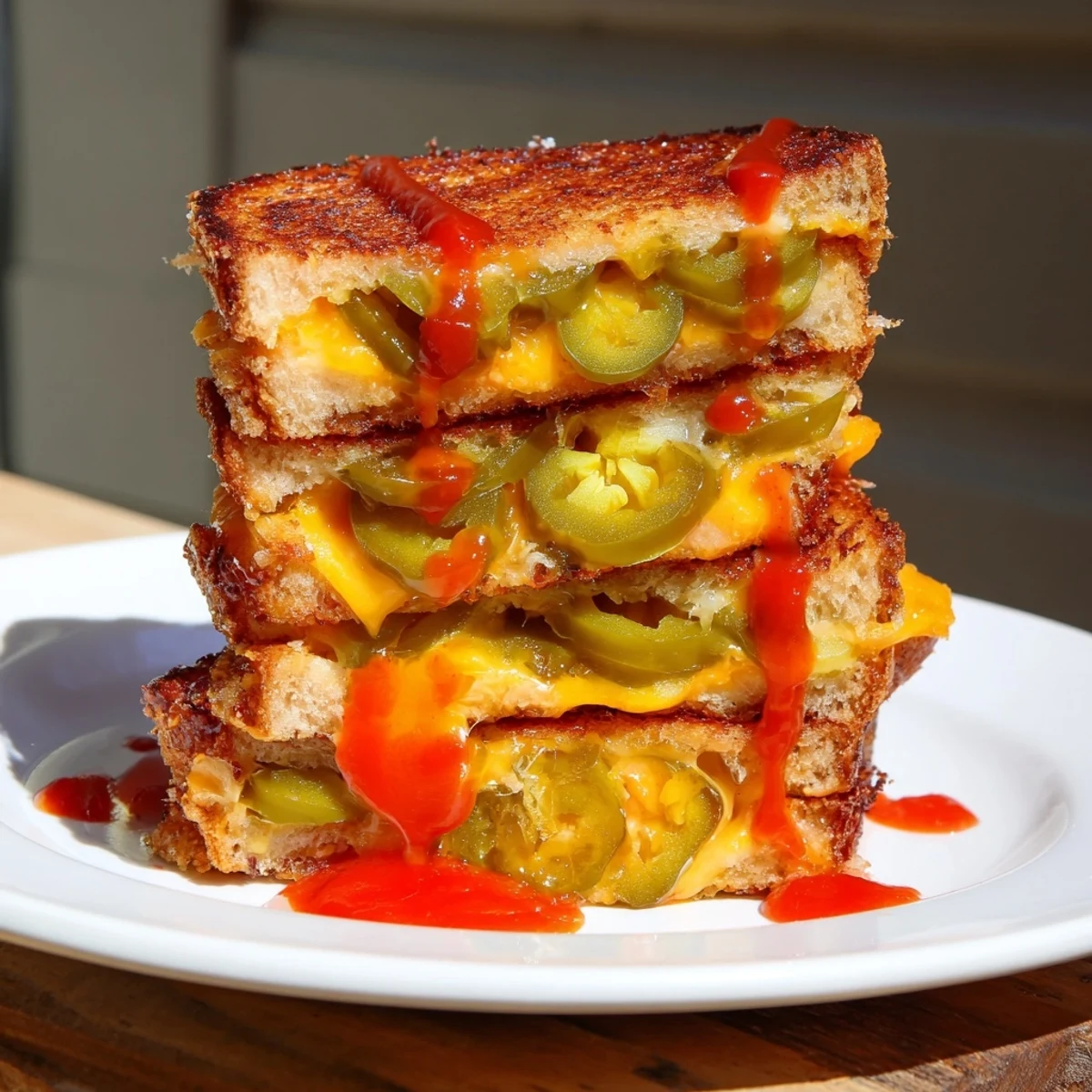 Savory Spicy Pickle Grilled Cheese Dippers, with melted cheddar and a kick, served with a dipping sauce.