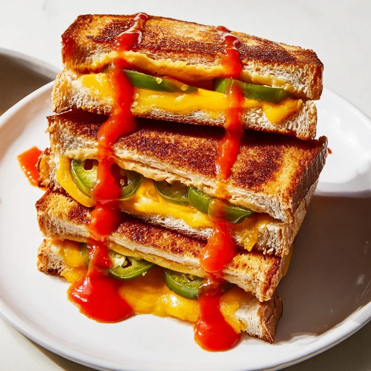 Close-up of crispy, golden Spicy Pickle Grilled Cheese Dippers, highlighting the delicious pickle and cheese filling.