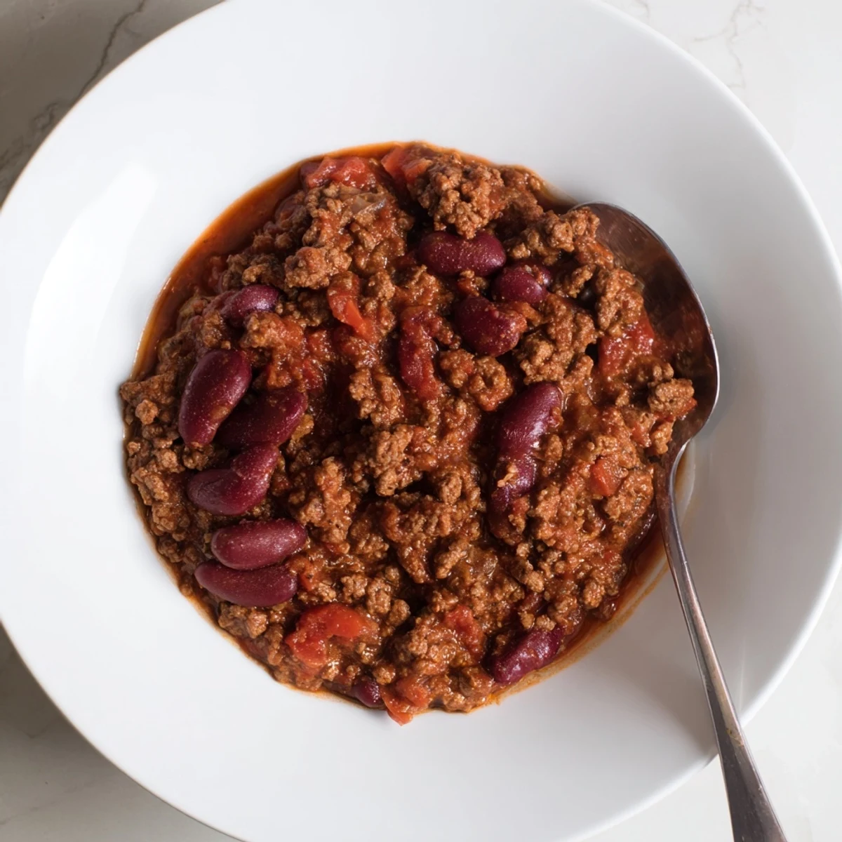Garnished The Secret 4-Ingredient Slow Cooker Chili, this easy chili simmers with rich flavors and aromas.