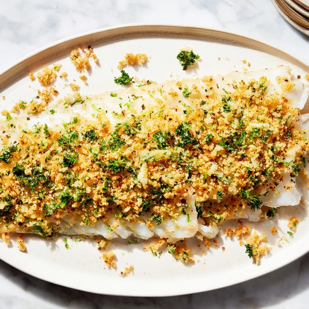 Golden, crispy Ritz cracker topping blankets flaky baked cod in this comforting, easy recipe.