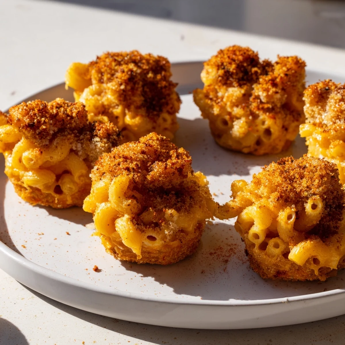 Golden, crispy Ditalini Mac and Cheese Bites, a delightful cheesy appetizer ready to serve warm.