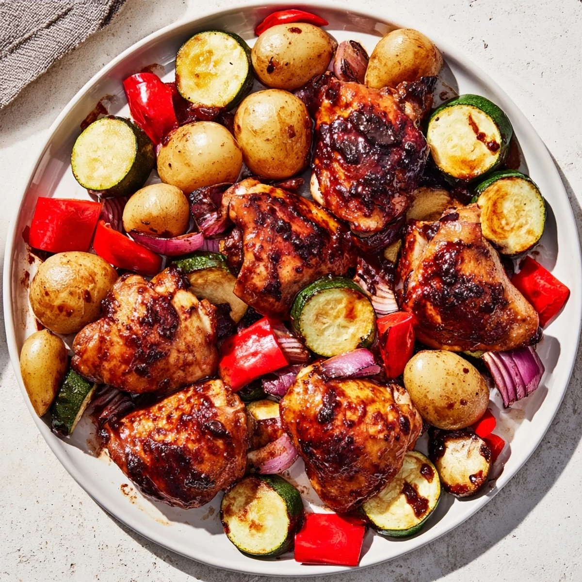 Golden brown Black Garlic and Balsamic Chicken Sheet Pan, a delicious one-pan meal; ready in under an hour.