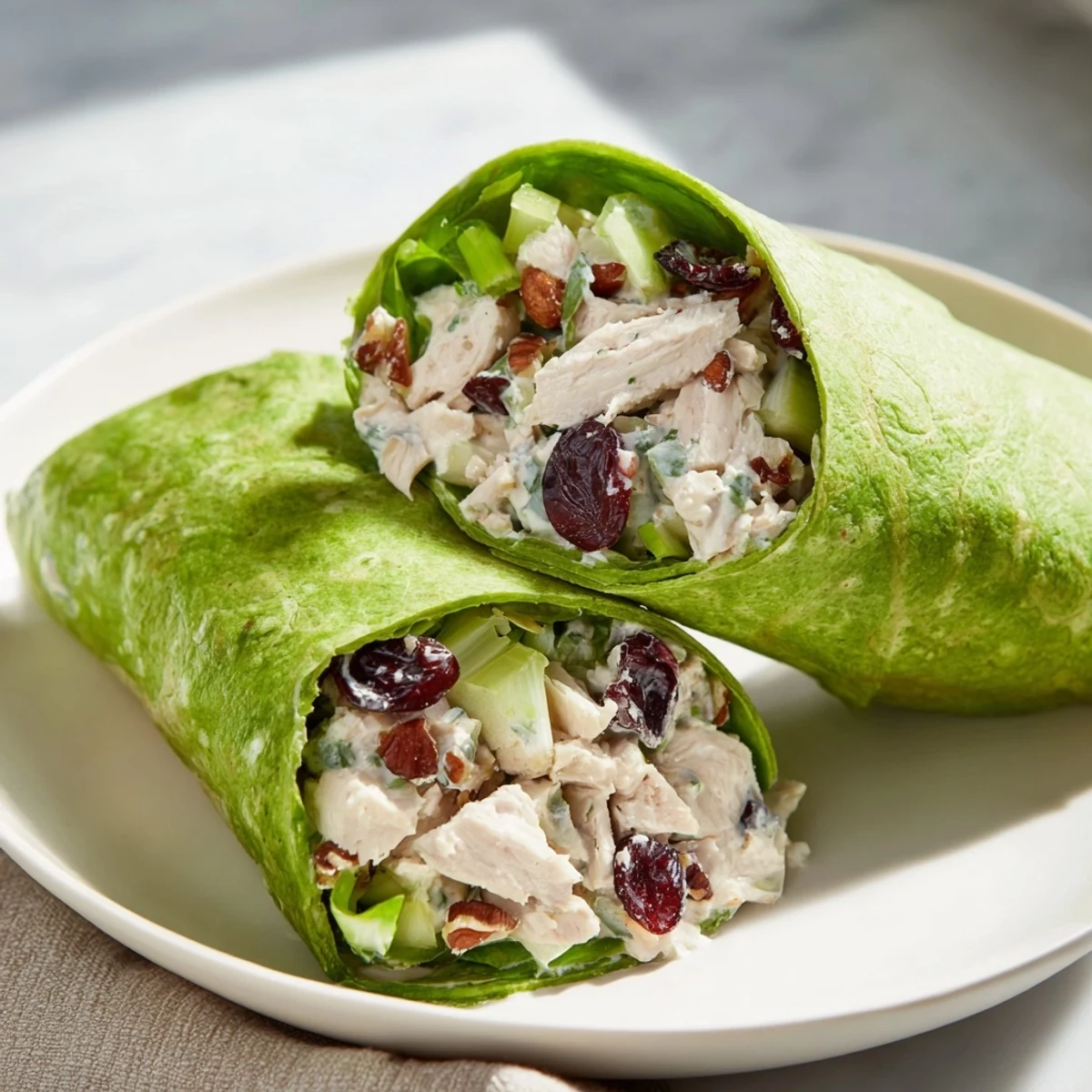 Cranberry Pecan Chicken Salad Christmas Wrap, packed with vibrant colors and fresh flavors, ready to eat.