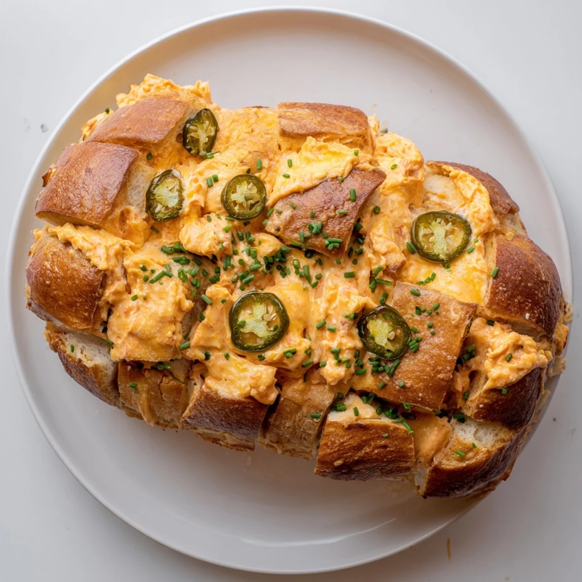 Golden, bubbly Pimento Cheese & Jalapeño Pull-Apart Grilled Cheese, ready for sharing on game day.