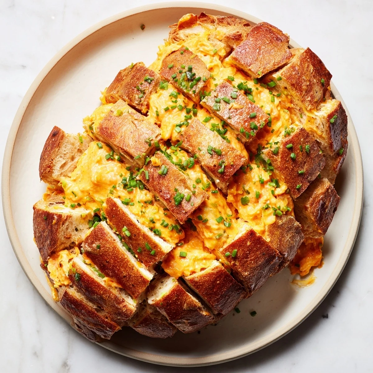 A close-up of a warm, cheesy Pimento Cheese & Jalapeño Pull-Apart Grilled Cheese, perfect for dipping.