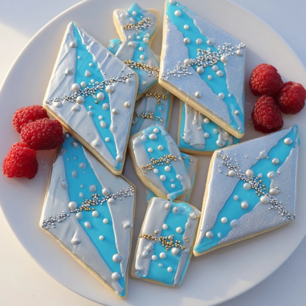 Shimmering Engagement Ring Diamond Dessert Tray with sparkling diamond cookies and berries for a celebration.