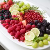 Gorgeous Bubbly Bar New Years Eve Garnish Tray filled with fresh berries, citrus, and sweet treats perfect for your celebration.