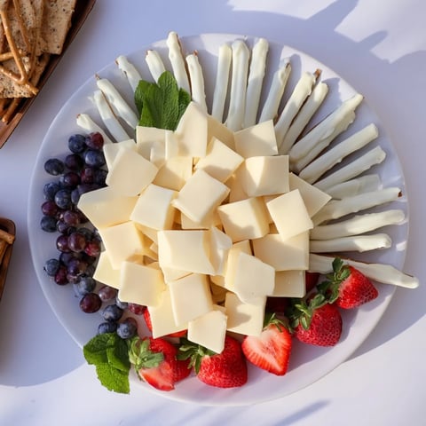 Arrangement of cheeses and sparkling sweets makes this Diamond Ring Engagement Board enticing.