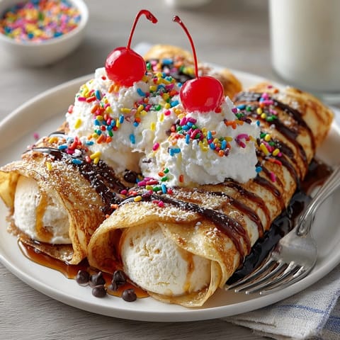 See golden, wrapped Rebel Soda Float Pancake Wraps with a drizzle of vibrant, fizzy soda.