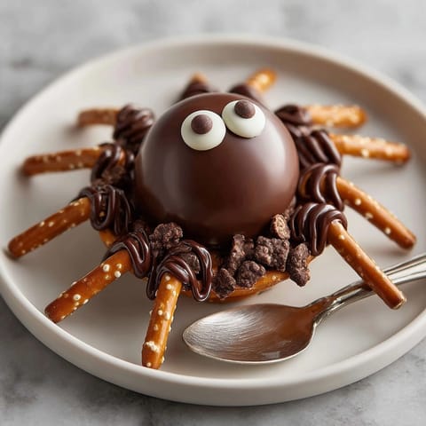 Homemade No-Bake Chocolate Pretzel Spiders, a fun and easy Halloween treat for kiddie parties.