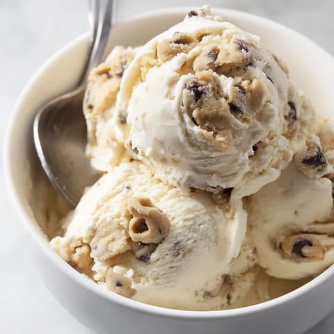 Delicious homemade cottage cheese ice cream with chunks of edible cookie dough.  