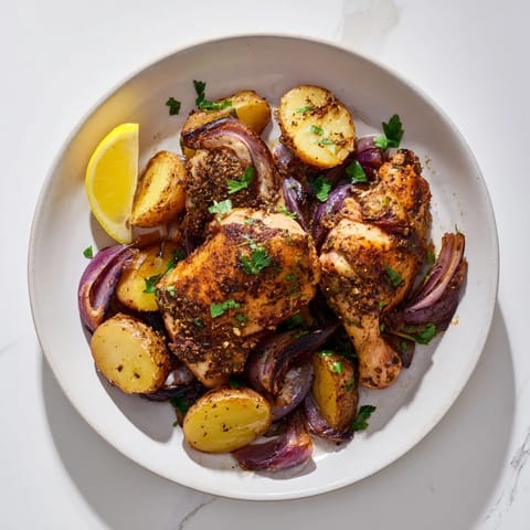 The aromatic Sheet Pan Zaatar Chicken and potatoes, featuring flavorful spices and tender, savory chicken.