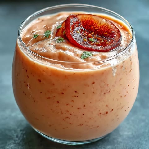 Vibrant Guava Banana Smoothie in a glass with a banana slice garnish, ready to enjoy.