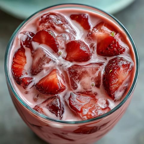 A refreshing Pink Starburst Refresher with vibrant pink hues, blending sweet strawberry acai and creamy coconut milk.