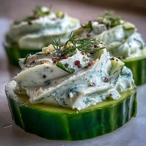 Smoked Salmon Cucumber Bites: crisp cucumber rounds topped with herbed cream cheese and savory smoked salmon for an elegant appetizer.