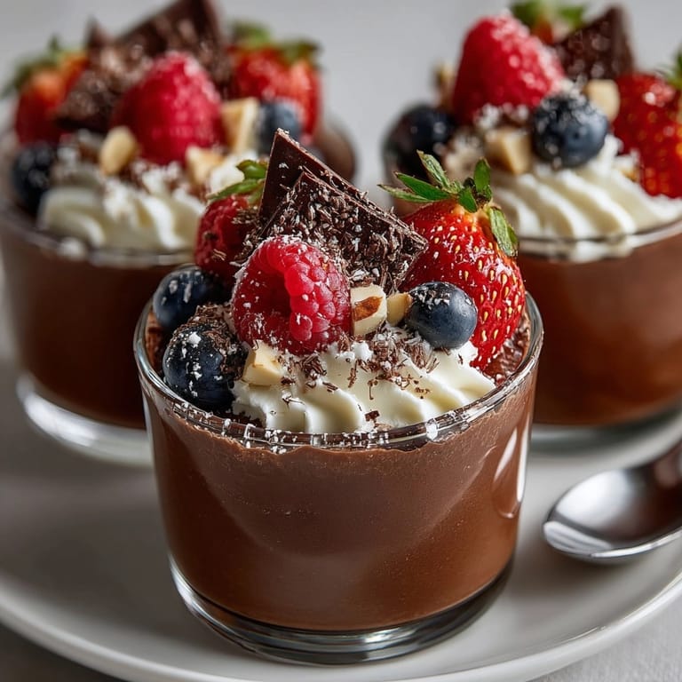 Decadent chocolate avocado mousse cups, creamy texture served chilled with dark chocolate shavings