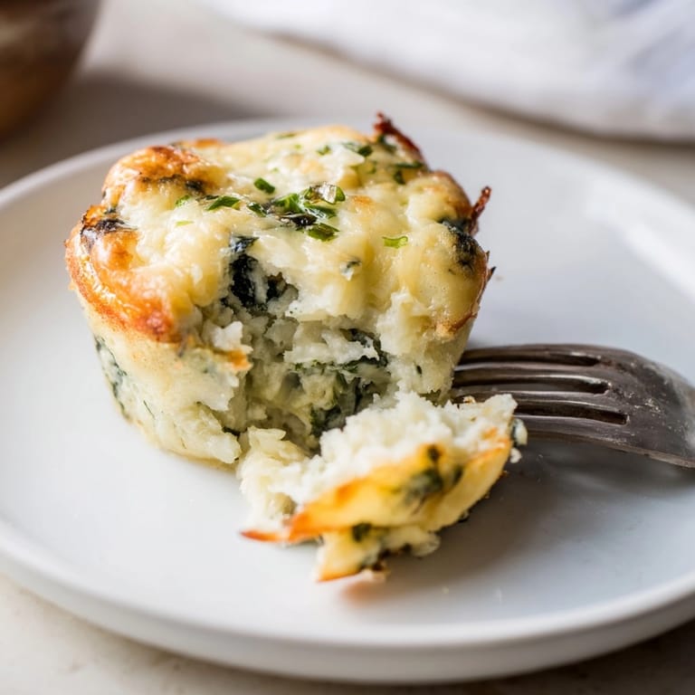 Warm, freshly baked Cheesy Ricotta Spinach Egg Muffins, speckled with green, ready to serve.